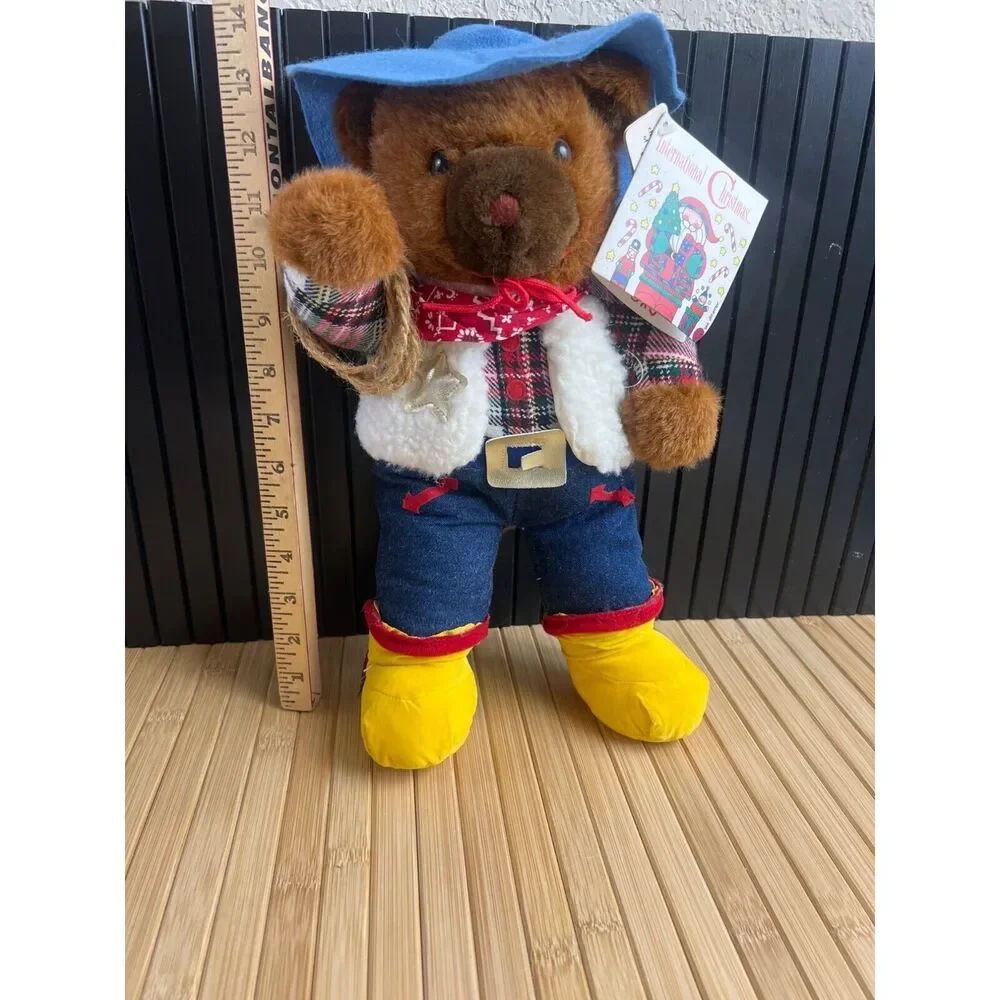 Vintage 1993 Christmas Cowboy Bear Plush Western Holiday Teddy Stuffed Animal